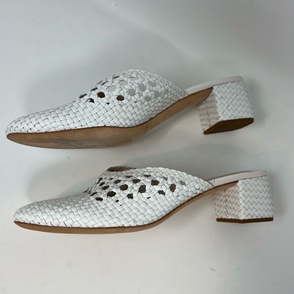 EUC Loeffler Randall Lulu Mule White Leather Woven Block Heel Sz 9 - Picture 8 of 11
